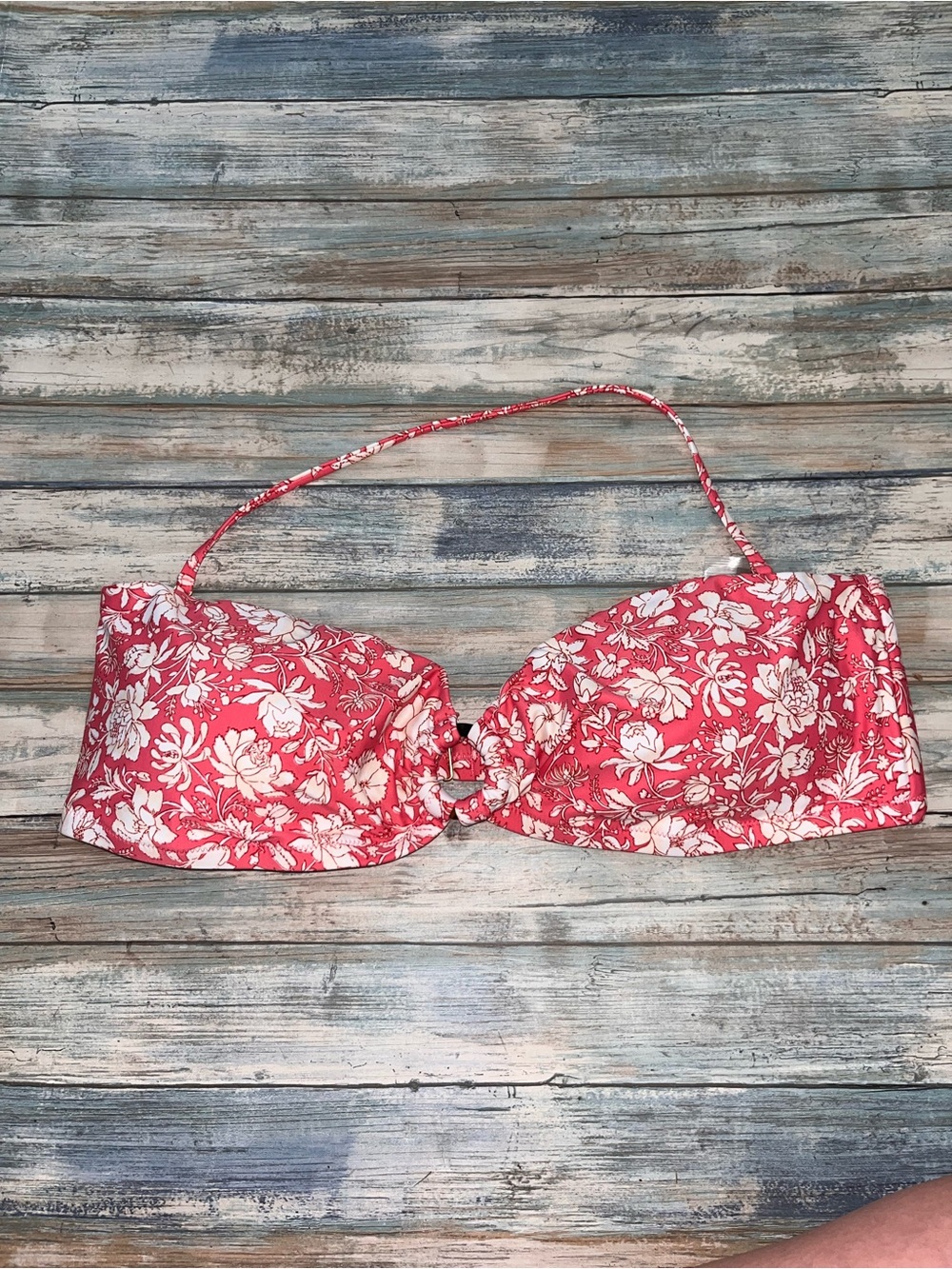 J.Crew NWT Pink Floral Bandeau Bikini Swim Top 2X Removable Strap - Picture 2 of 7